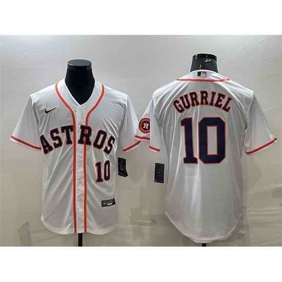 Men Houston Astros 10 Yuli Gurriel White With Patch Cool Base Stitched Jersey
